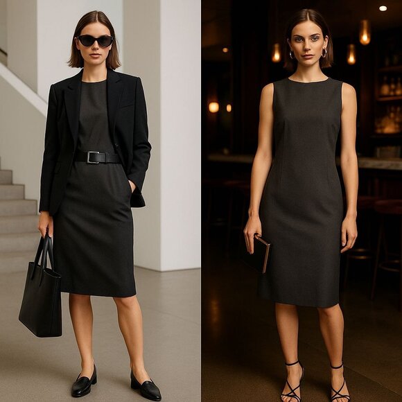 Theory Wool Sheath Dress Women Gray 8 Courtcore Businesscore Minimalist Capsule - Picture 1 of 12